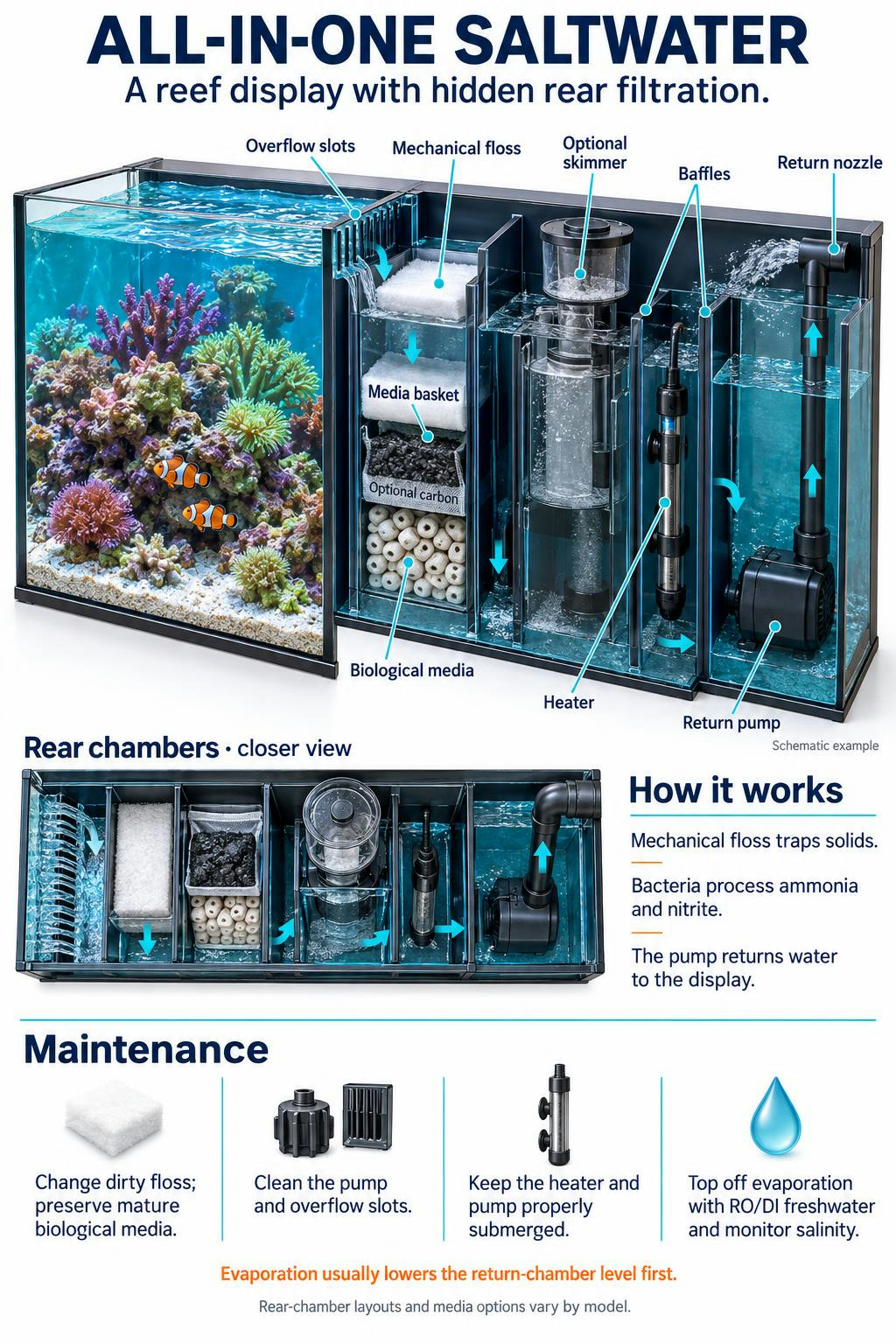All-in-one saltwater aquarium filtration system diagram