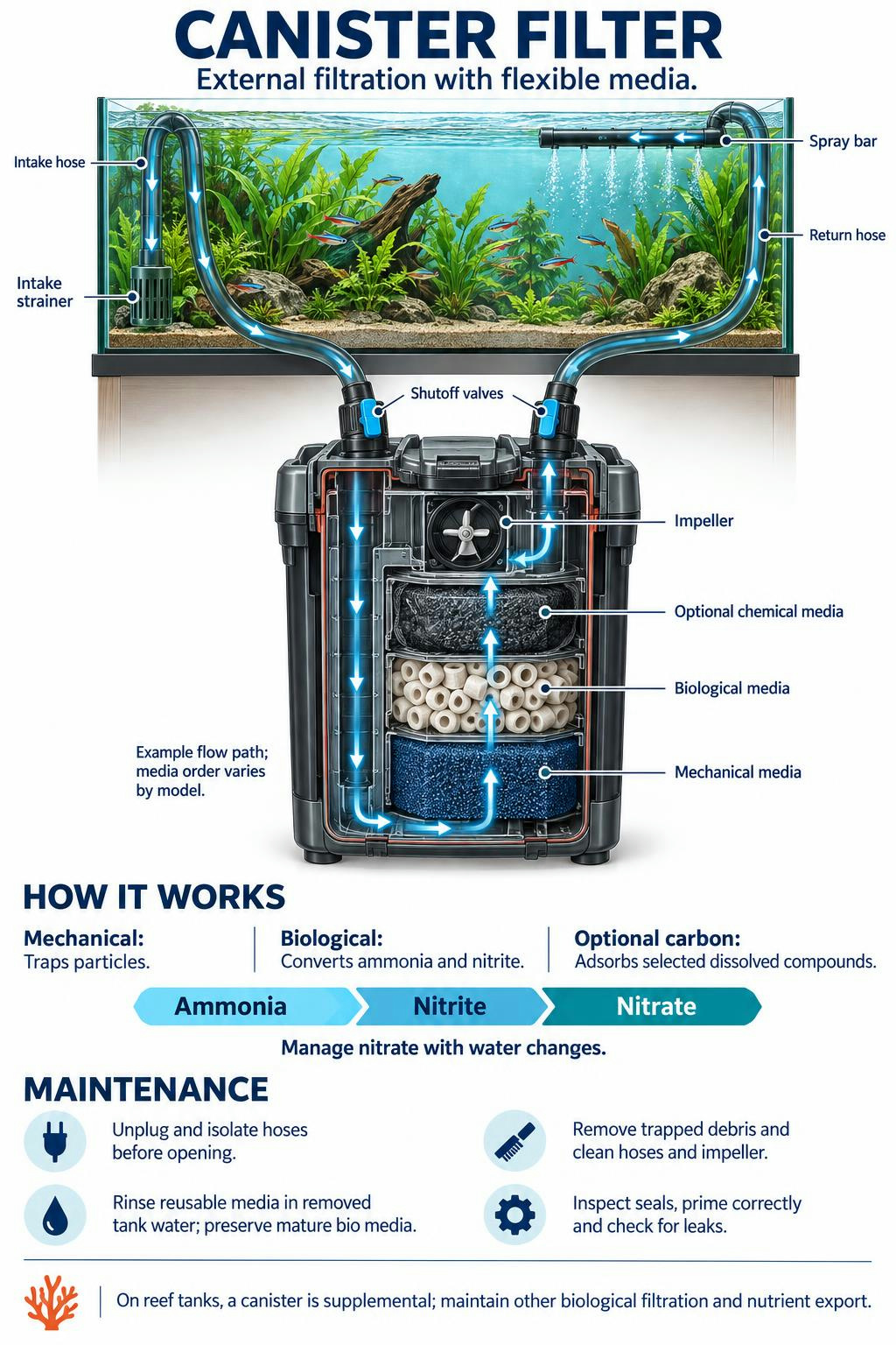 Canister aquarium filtration system diagram