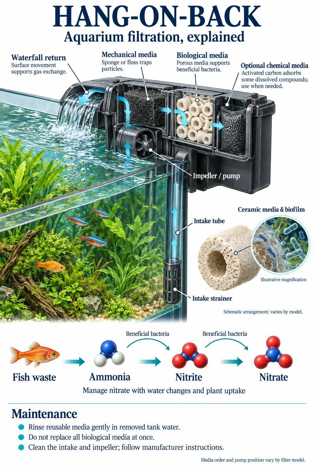 Hang-on-back aquarium filtration system diagram