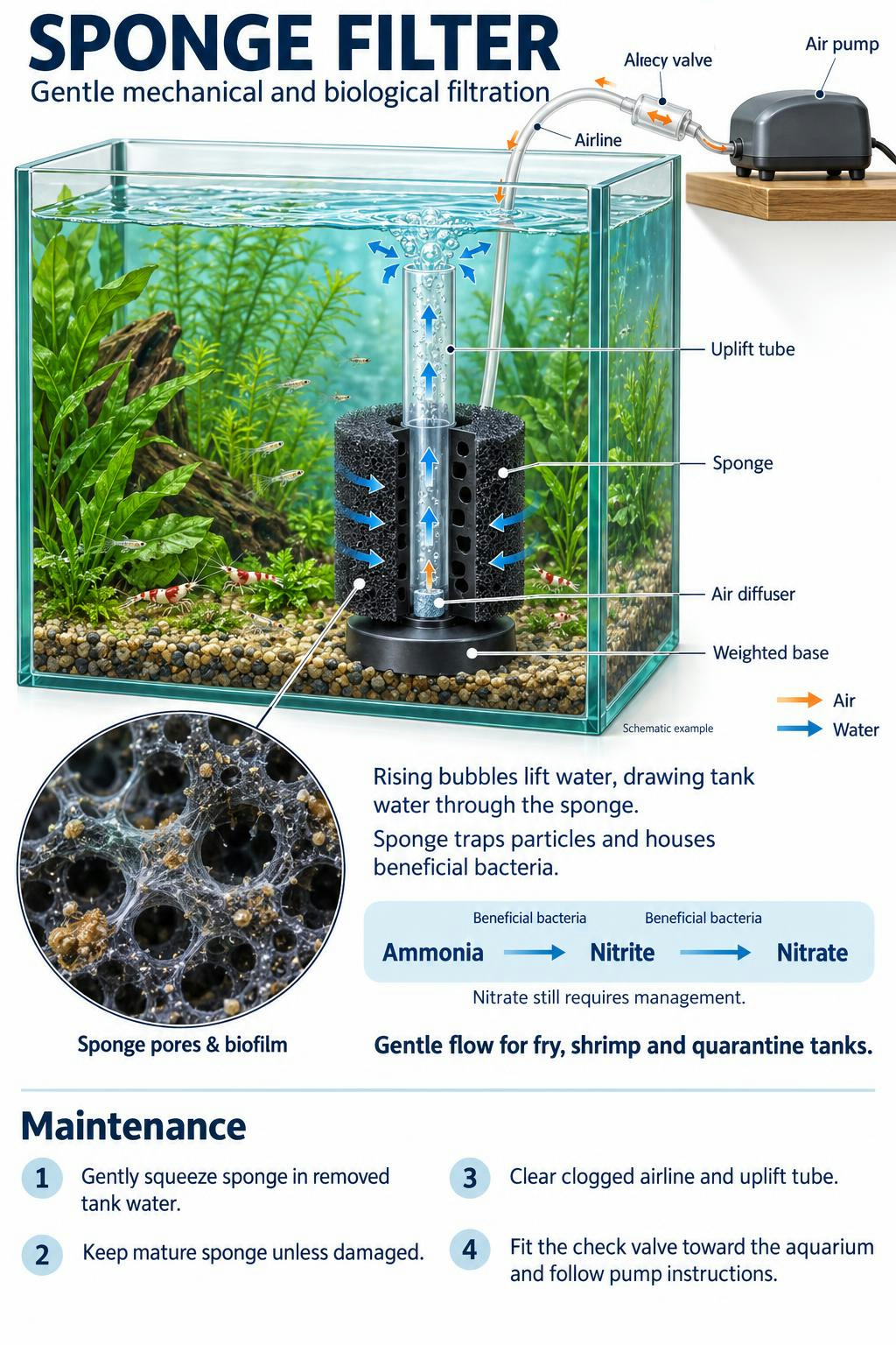 Sponge filter aquarium filtration system diagram