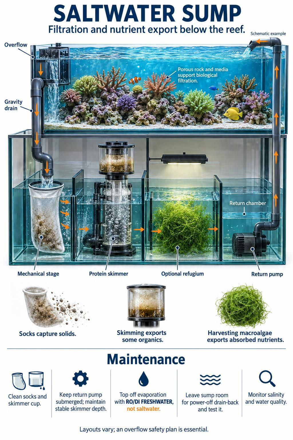 Sump saltwater aquarium filtration system diagram